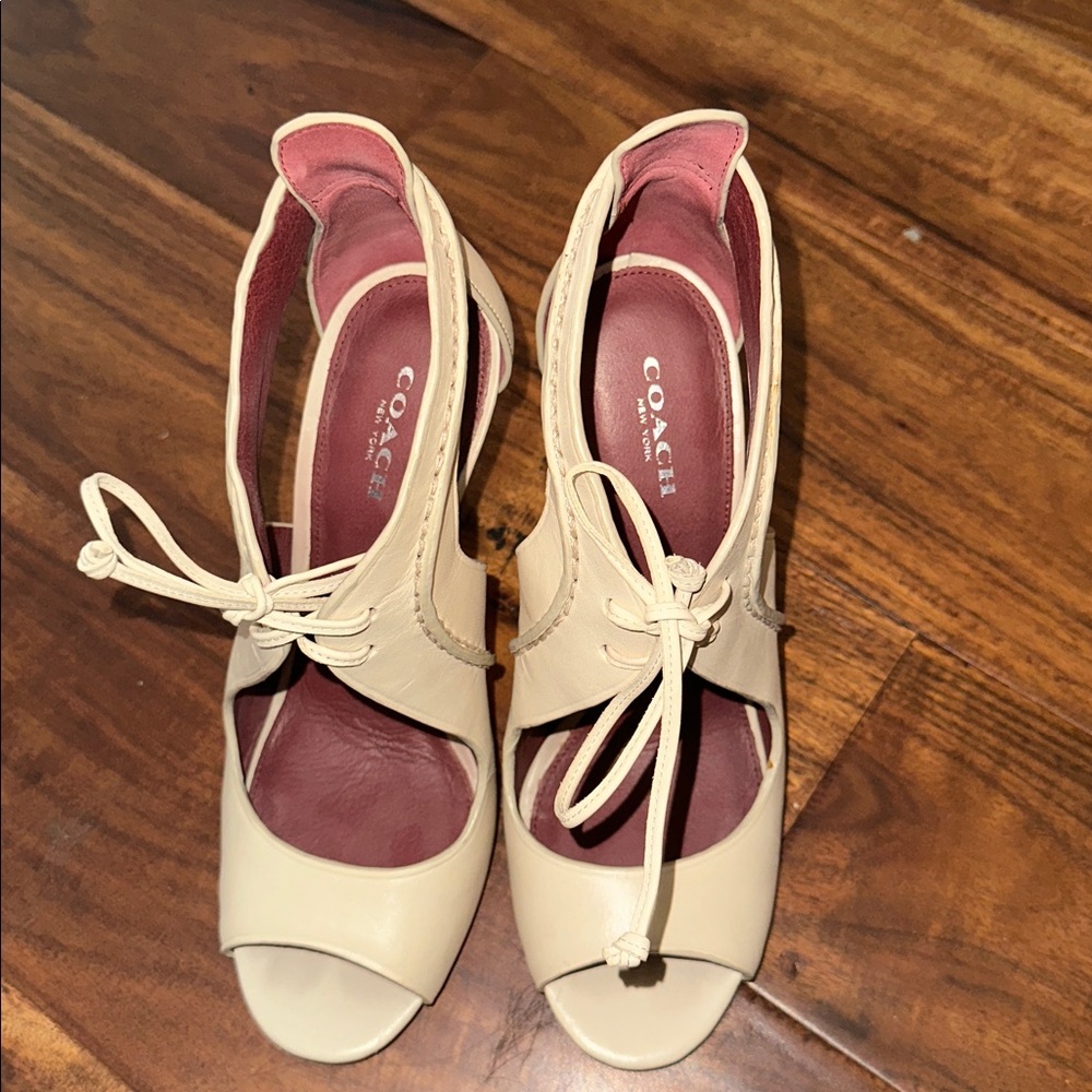 Coach New York Loise Leather Lace Up Open Toe High Heeled Sandals Ankle Booties - Picture 3 of 9